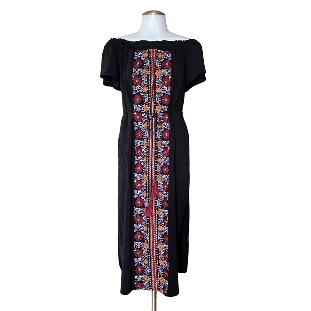 EMBROIDERED off the shoulder midi dress size M - Picture 2 of 14